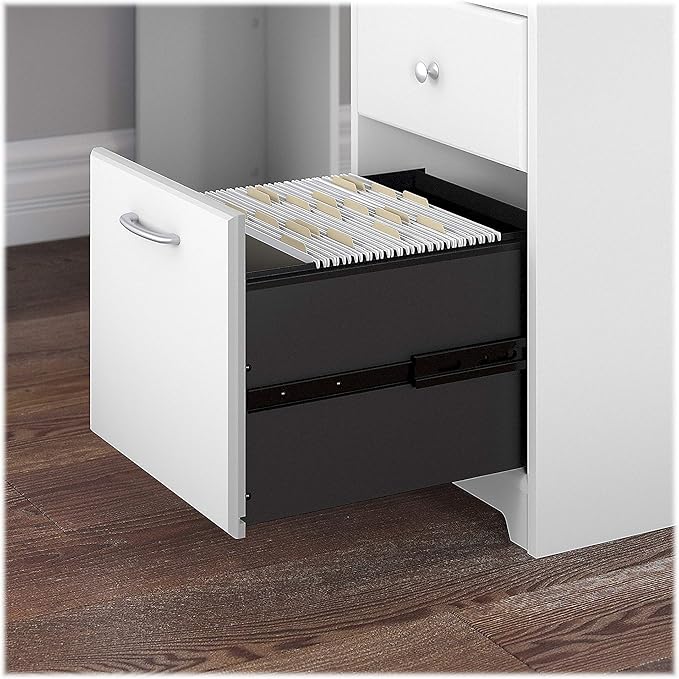 Bush Furniture Cabot L Shaped Computer Desk in White | Corner Table with Drawers and Storage for Personal Home Office Workspace