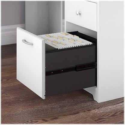 Bush Furniture Cabot L Shaped Computer Desk in White | Corner Table with Drawers and Storage for Personal Home Office Workspace