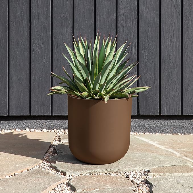 Veradek Round Lima Planter Pots for Indoor/Outdoor Garden Use | Made from Plastic & Concrete w/Drainage Holes | Modern Décor for Tall Plants, Flowers, Trees
