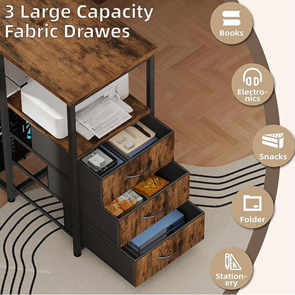 YOSHOOT 2 Person Computer Desk, 87" Long Gaming Desk for 2 People | Double Desk with 3 Fabric Drawers and 2 Power Outlets, Home Office Table for Adults and Teenagers, Rustic Brown