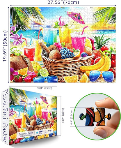 1000 Piece Puzzle for Adults - Beach Picnic Puzzle with Letters on Back 27.5"x19.7", Nature Lovers Challenging Adult Jigsaw Puzzle 1000 Piece, Hard Puzzle for Adults Relax, Art Gift, Family Game Night