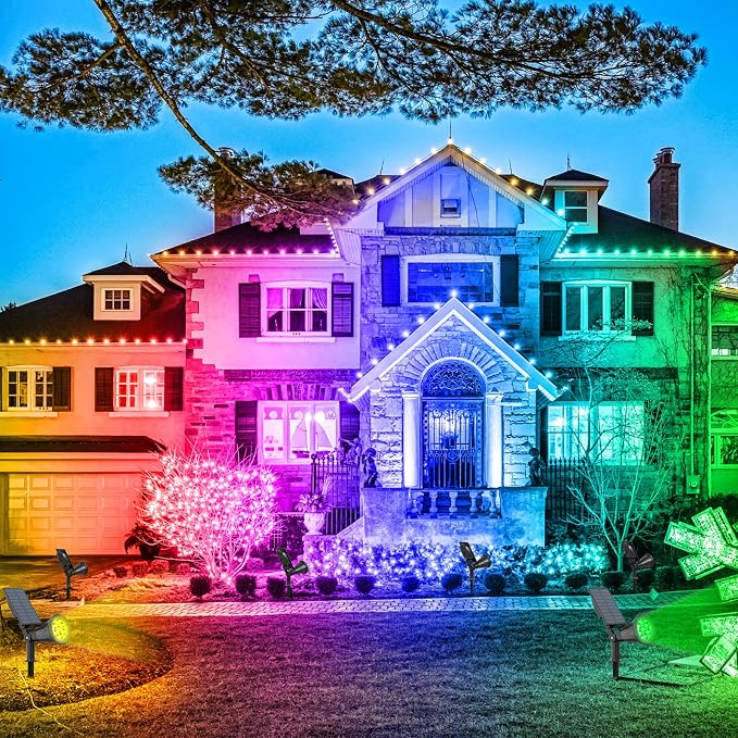 T-SUN Solar Spotlights for Outsides, Christmas Solar Lights Outdoor Waterproof, Color Changing Solar Landscape Spotlights, Auto ON/Off Solar Garden Pond Light for Yard, Trees, Driveway, Patio(4 Pack)