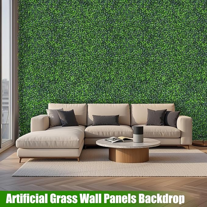 Artificial Boxwood Roll,48x140in(47 sqft) UV-Anti Faux Ivy Grass Wall Backdrop for Balcony Privacy, Fake Grennery Wall Decor for Garden, Patio, Backyard