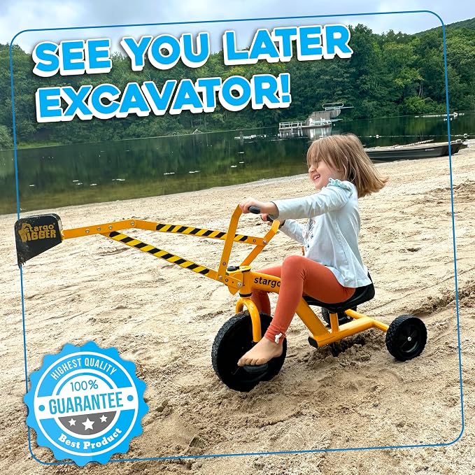 stargo Kids Excavator Sand Digger Tricycle with Pedals, Handlebar, Scooper and Rotating Wheel, Ride On Excavator Construction Toy Trike for Toddler Boy
