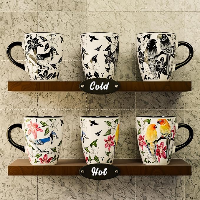 Color Changing Bird Coffee Mug 12oz – Heat Sensitive Ceramic Cup with Floral Reveal – Gifts for Bird Lovers, Unique Coffee Mugs for Women, Christmas Holiday Gift, Perfect for Coffee, Tea or Cocoa