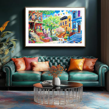Jigsaw Puzzles for Adults 1000 Pieces City Street, Colorful Houses Streets Spring Puzzle for Adults, Gift for Adults Jigsaw Puzzles Lovers, 27.5 x 19.7 Inches