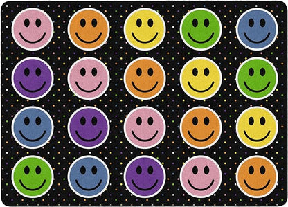 Flagship Carpets Smiley Seating (Seats 20) Classroom Area Rug or Educational Learning Mat, Kids Room or Playroom Carpet, 6' x 8'4", Black/Multi