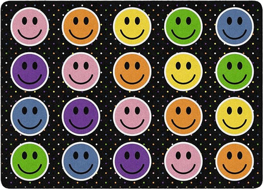 Flagship Carpets Smiley Seating (Seats 20) Classroom Area Rug or Educational Learning Mat, Kids Room or Playroom Carpet, 6' x 8'4", Black/Multi