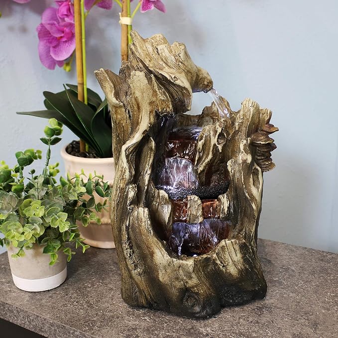 Sunnydaze Tabletop Water Fountain - 14 Inch Relaxing Indoor Desktop Water Fountain - Cascading Caves with LED Lights - Office, Bedroom, Living Room