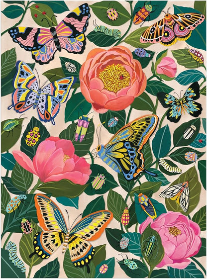 Galison Between The Blooms – 1000 Piece Foil Jigsaw Puzzle Featuring Beautiful Artwork of Butterflies Nestled in Blooming Flowers