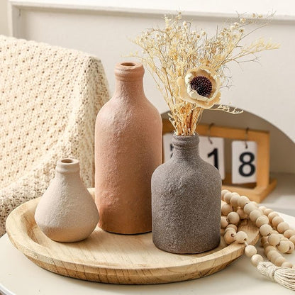 Ceramic Vase Set of 3, Vases Home Decor, Decorative Vases for Table, Boho Flower Vase Modern Neutral Vases for Room Decor, Table, Mantel,Entryway Living Room Kitchen Bedroom Bathroom - Brown