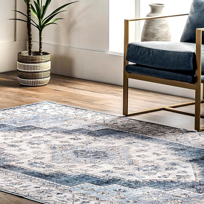 nuLOOM Dania Machine Washable Medallion Accent Rug, 2' x 3', Navy, Rectangular, 0.1" Thick