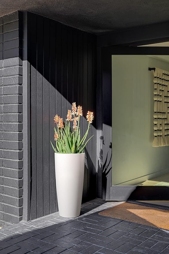 Veradek Mason Series Vega Planter - Round Tall Planter for Indoor or Outdoor Porch/Patio | Made from Plastic-Stone Composite with Drainage Holes | Modern Décor for, Flowers, Interior Plants