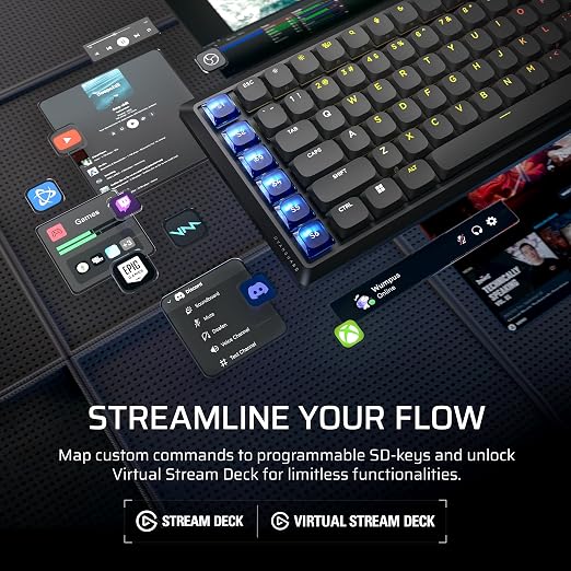 Corsair Vanguard AIR 99 Wireless Low-Profile Optical-Mechanical RGB Gaming Keyboard – QWERTY US, 99% Layout, OPX Switches, 8000Hz Hyper-Polling, Stream Deck Integration, Flashtap SOCD – Black