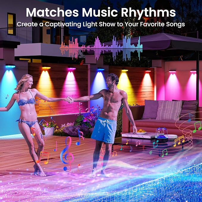 16 Packs Outdoor Deck Lights, Smart RGBIC Fence Light, with APP/Remote Control, 16 Million Monochrome Modes,IP67 Waterproof, Color Changing Fence Lights for Fence（100ft）