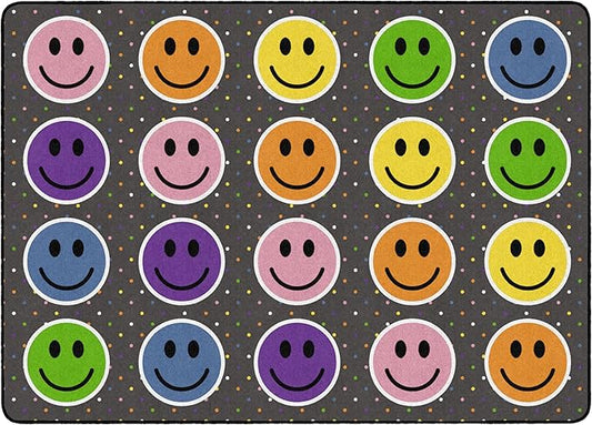Flagship Carpets Smiley Seating (Seats 20) Classroom Area Rug or Educational Learning Mat, Kids Room or Playroom Carpet, 6' x 8'4", Gray/Multi