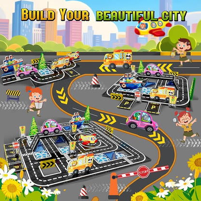 40PCS Mini Magnetic Tiles – City Road Building Blocks Set in Iron Case, Portable STEM Travel Toys for Toddlers, Quiet On-the-Go Activities & Preschool Learning for Kids