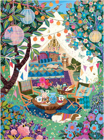 Galison Blooming Escape – 1000 Piece Jigsaw Puzzle Featuring Beautiful Artwork of A Luxurious Camp Scene