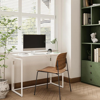 alawooder 39.4" Folding Desk: No Assembly, Wood Top for Small Spaces | 39.4 in dual-monitor workspace, holds 150 lbs, folds flat to 2.3 in, splash-proof top, home office or gaming
