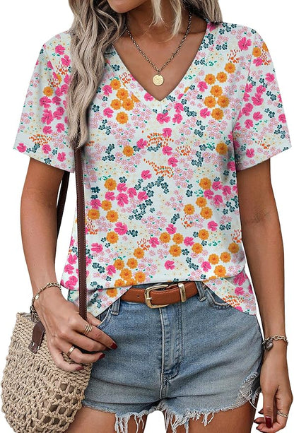 Alaroo Womens Summer Tops 2026 V Neck Short Sleeve Shirts Trendy Dressy Casual Vacation Outfits Printed