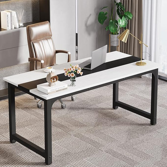 70.8 Inch X-Large Executive Computer Office Desk, White+Black