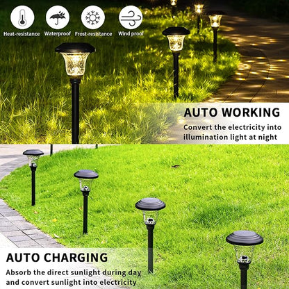GIGALUMI 8 Pack Solar Pathway Lights, Solar Garden Lights Outdoor Warm White, Waterproof Led Path Lights for Yard, Patio, Landscape, Walkway (Black)