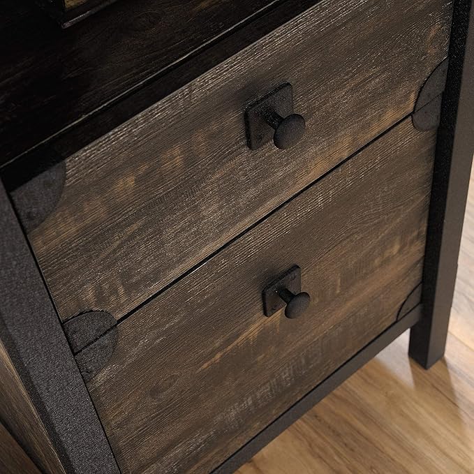 Sauder Steel River L-Shaped Desk, L: 59.84" x W: 57.32" x H: 29.53", Carbon Oak Finish