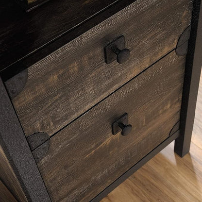 Sauder Steel River L-Shaped Desk, L: 59.84" x W: 57.32" x H: 29.53", Carbon Oak Finish