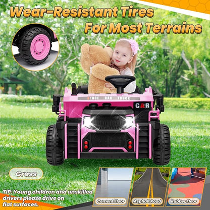 JOYRACER 24V 2 Seater Ride on Dump Truck w/400W Motors, Kids Ride On Car w/20'' Seat, Parent Remote, Electric Construction Vehicle w/Dump Bed & Shovel, 5Mph Max, Power Car Wheelers for Kids, Pink