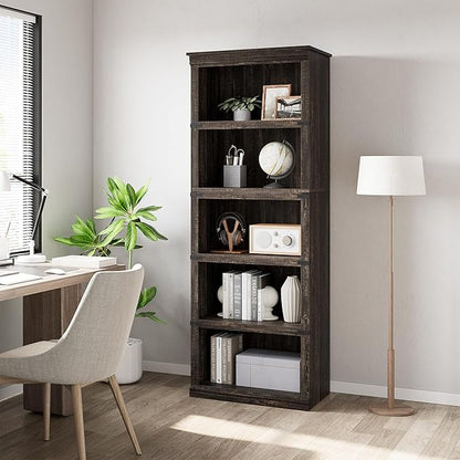 GAOMON 5 Tier Bookcase, Farmhouse Book shelf with Storage Open Display Bookshelves, 67.4" Tall Book Case Wooden 5 Shelf Bookcase Home Decor Furniture for Home Office, Living Room, Bed Room - Oak