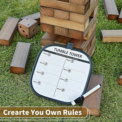 ApudArmis 54 PCS Tumble Timber Set Up to 3.2FT, Pine Wooden Tumble Tower Game with Dice and Scoreboard Set - Classic Block Stacking Board Game for Adults Teenagers (Brown)