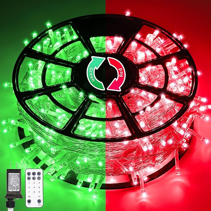 JMEXSUSS 168ft 600 LED Red to Green Halloween Lights Outdoor, Red Green Color Changing Christmas Lights, Christmas Twinkle String Lights Plug in for Tree Porch Yard Halloween Decorations