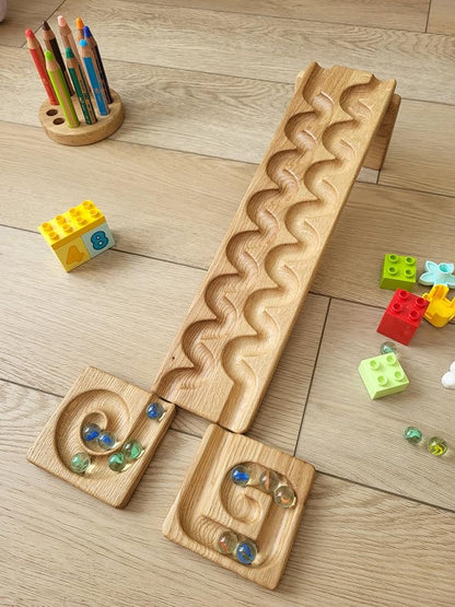 Wooden Marble Run Track – Montessori STEM Toy for Kids – Race Machine & Maze Board – Educational Wooden Roller Track Game – Wind Run Gift for Children