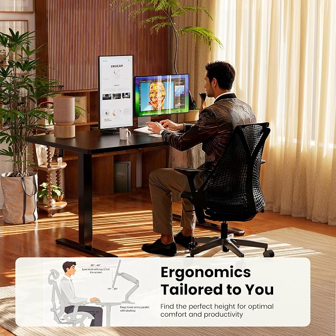ErGear Height Adjustable Electric Standing Desk, 63 x 28 Inches Sit Stand up Desk, Memory Computer Home Office Desk, Dark Walnut
