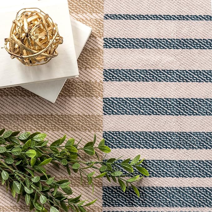 nuLOOM Lennie Modern Multi Striped Machine Washable Ultra Thin Runner Rug, 2' 6" x 8', Beige