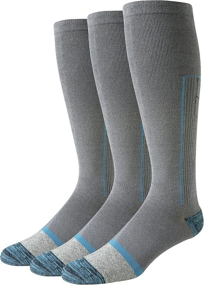 Amazon Essentials Men's Knee High Graduated Compression Socks for Circulation, Swelling, Arch Support, 3 Pairs