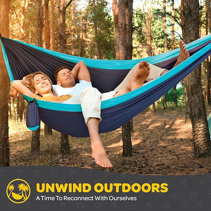 Durable Hammock 500 lb Capacity, Nylon Camping Hammock Chair - Double or Single Sizes w/Tree Straps and Attached Carry Bag - Portable for Travel/Backpacking/Beach/Backyard (Large, Khaki & Army Green)