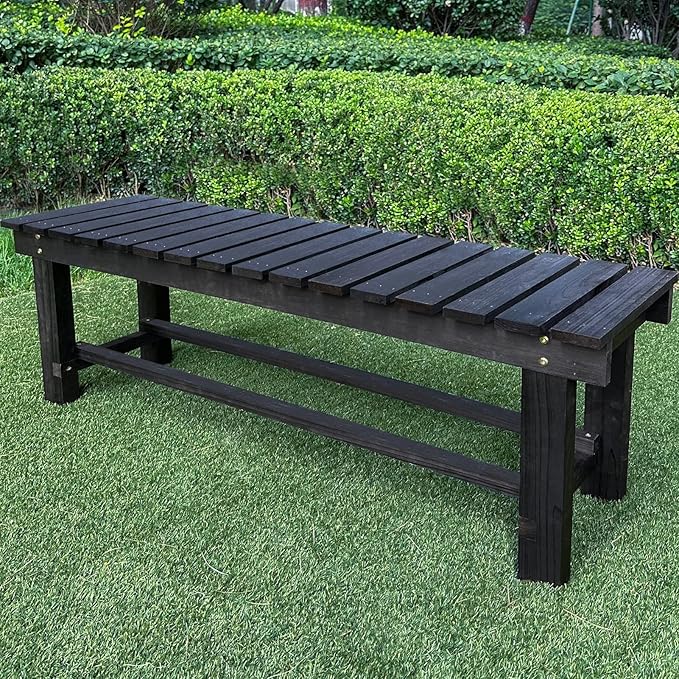 Outdoor Garden Bench, 3-Person Wood Patio Bench Weatherproof Outdoor Backless Bench, Anti-Corrosion and Anti-Rust Garden Benches for Garden Lawn Porch Park Backyard (Black,47.25''/120cm)