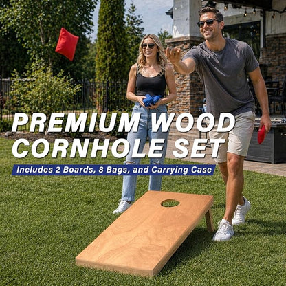 GoSports 4 ft x 2 ft Regulation Size Wooden Cornhole Boards Set with Light Brown Finish - Includes Carrying Case (Choose Your Colors)