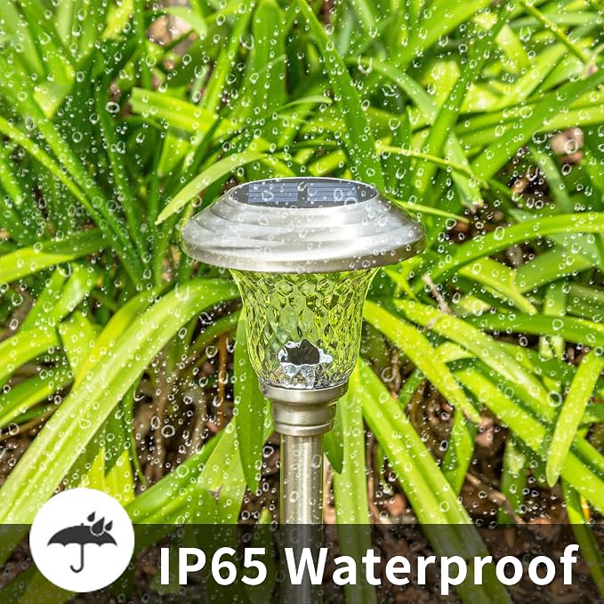 GIGALUMI 8 Pack Solar Pathway Lights, Solar Garden Lights Outdoor Warm White, Waterproof Led Path Lights for Yard, Patio, Landscape, Walkway (Stainless Steel)
