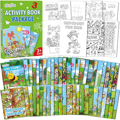 48 PCS Summer Mini Activity Books Kids Coloring Books Party Favors Bulk Challenging Game Include Maze Dot to Dot Word Search Word Scramble for Age 4-12 Goodie Bags Stuffers Easter Spring Supplies