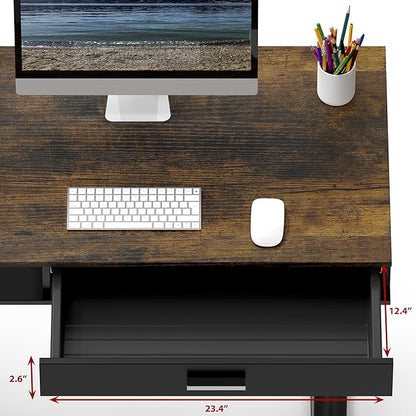 SHW Claire 40 Inch Height Adjustable Electric Standing Desk with Storage Space and Drawer, Rustic Brown