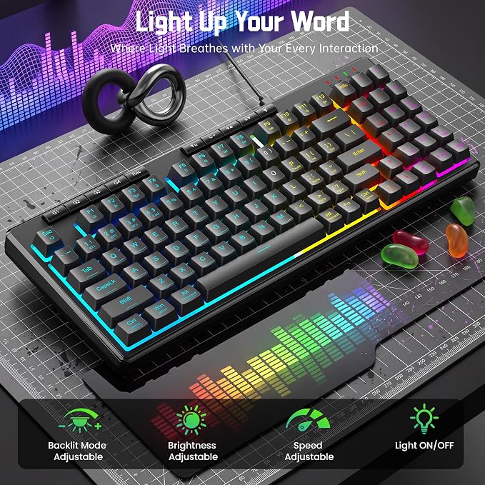Redragon K517 Pro Wired Gaming Keyboard, RGB Backlit, Mechanical Feel 94 Keys Computer Keyboard with 4 Macro Keys, Number Pad, Anti-Ghosting, 4000mAh Battery for Win/MAC, PS4/5, Xbox