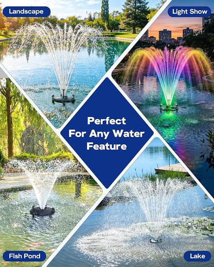 Antfraer Floating Pond Fountain with RGB LED Lights, 1200GPH Pond Fountain for Large Ponds, Remote Control Pond Aerator with 3 Spray Patterns for Water Gardens, Fish Pool & Lakes, 18 Inch Float