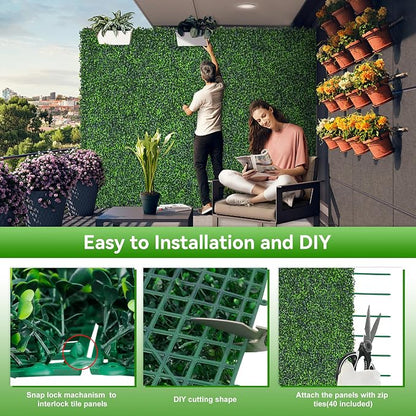 Artificial Boxwood Roll,48x140in(47 sqft) UV-Anti Faux Ivy Grass Wall Backdrop for Balcony Privacy, Fake Grennery Wall Decor for Garden, Patio, Backyard