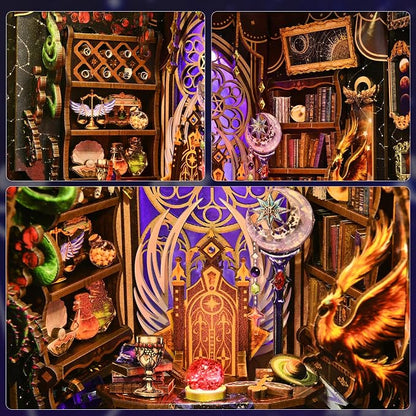 Book Nook DIY Kit for Adults, 3D Wooden Puzzle with LED,Bookend Bookshelf Decoration,Miniature Dollhouse for Home Decor,Mystic Zodiac