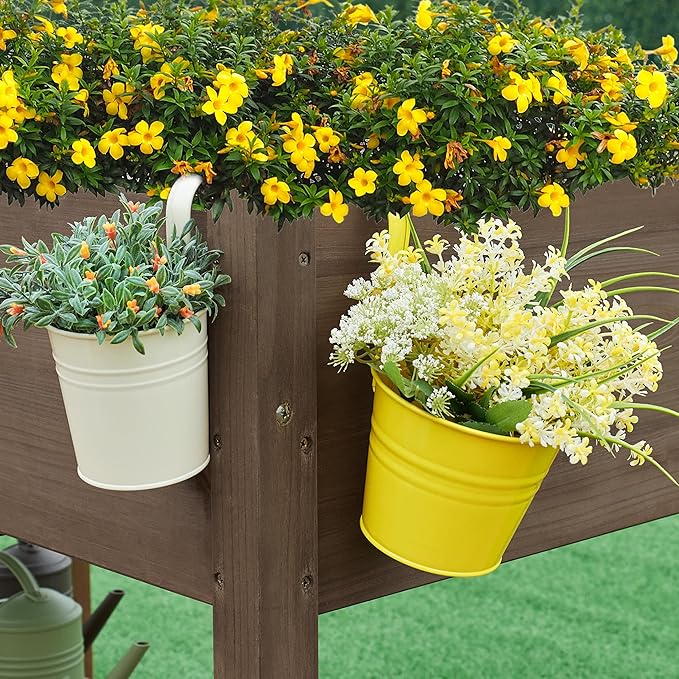 Yaheetech 49x22x32in 8 Pockets Horticulture Raised Garden Bed Elevated Wood Planter Box Stand with Foldable Side Table and Storage Shelf for Herb/Vegetables/Flowers