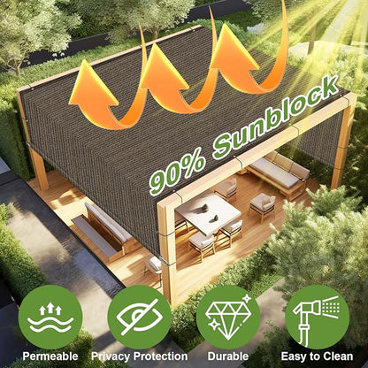 Shade&Beyond 8' W × 16' L Pergola Shade Cover Mocha Pergola Cover Canopy Replacement Shade Cloth for Garden, Patio, Deck, Porch with Grommets and Rods(Make Custom Size)