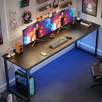 Huuger Computer Desk, 80 Inch Office Desk, Gaming Desk with Storage, Writing Desk Work Desk for Home Office, Study, Long Simple Desk, Large Legroom, Metal Frame, Black
