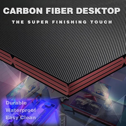 L Shaped Gaming Desk, 51 Inch Computer Corner Table with Large Monitor Stand & Carbon Fiber Surface for Home Office Study Writing Workstation, Black
